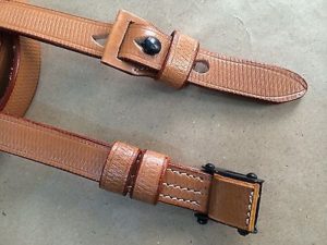 thumbnail image 2 of WWII German K98 Leather Rifle Sling - Brown Reproduction Mauser Sling 2 of 9